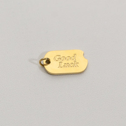 Lucky Tag Charms Stainless Steel PVD Gold Plated Liontin Tag Keberuntungan Hypoallergenic