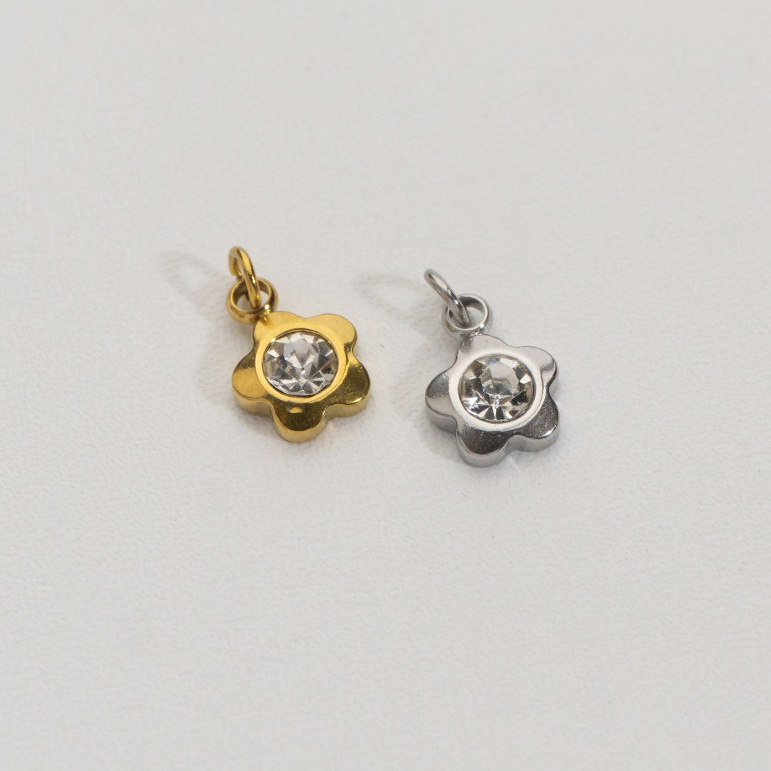 Mini Sparkling Flower Charms Stainless Steel PVD Gold Plated Liontin Bunga Kecil Hypoallergenic