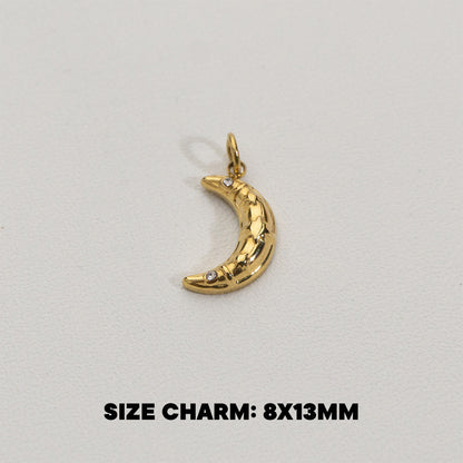 Sparkling Crescent Moon Charms Stainless Steel PVD Gold Plated Liontin Bulan sabit Hypoallergenic