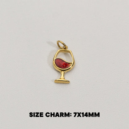 Glass Goblet Charms Stainless Steel PVD Gold Plated Liontin Gelas Berkaki Hypoallergenic