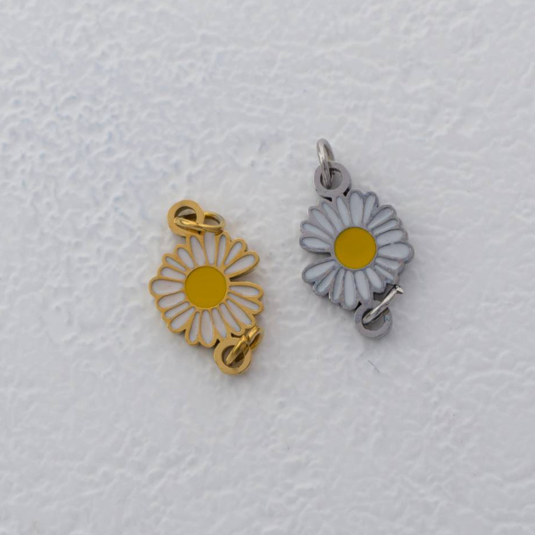 (14mm) Daisy Flower Enamel Connector Stainless Steel PVD Gold Plated Liontin Konektor Bunga Aster Hypoallergenic