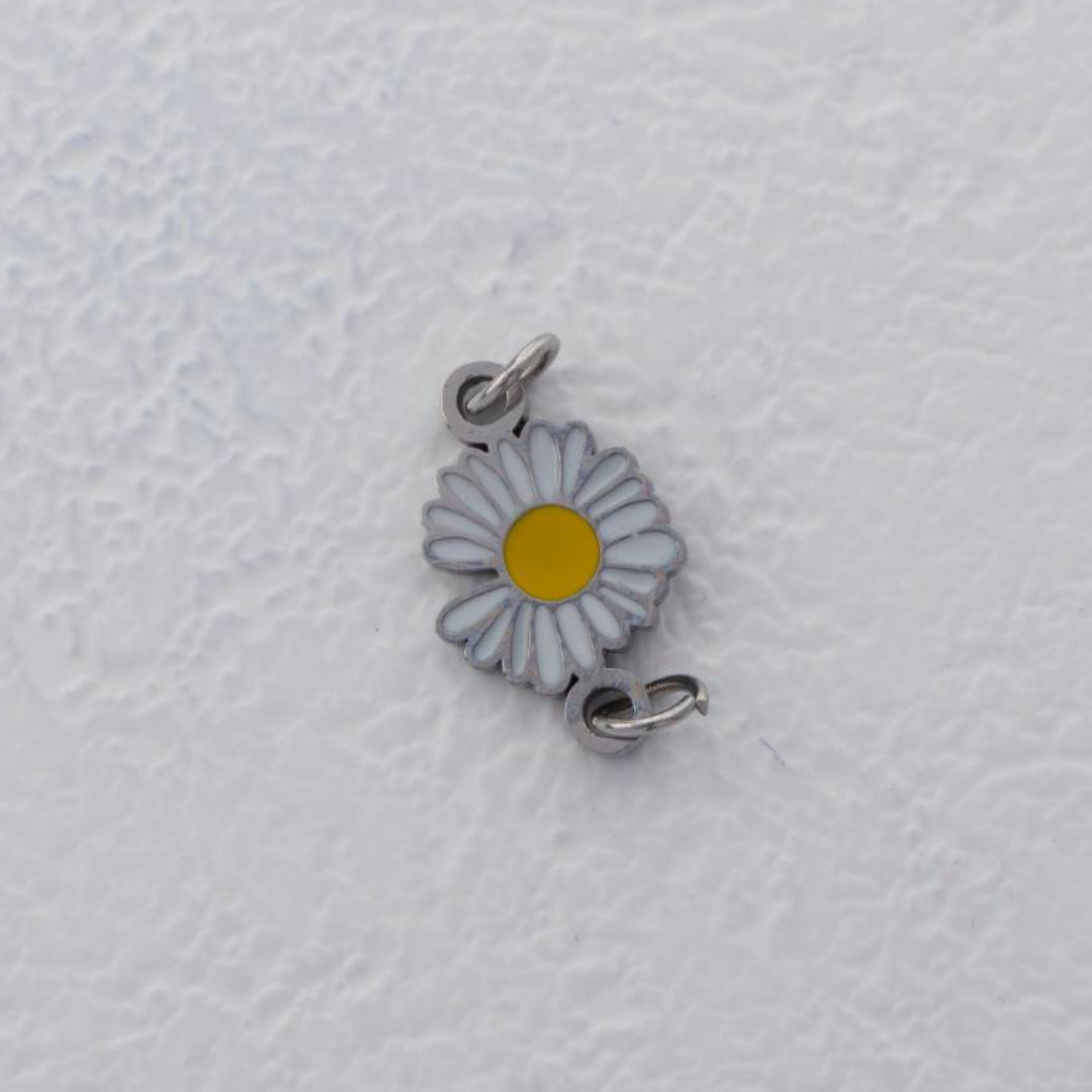 (14mm) Daisy Flower Enamel Connector Stainless Steel PVD Gold Plated Liontin Konektor Bunga Aster Hypoallergenic