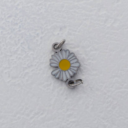(14mm) Daisy Flower Enamel Connector Stainless Steel PVD Gold Plated Liontin Konektor Bunga Aster Hypoallergenic