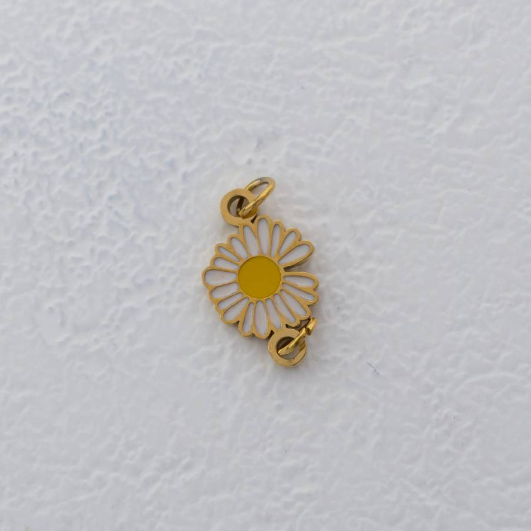 (14mm) Daisy Flower Enamel Connector Stainless Steel PVD Gold Plated Liontin Konektor Bunga Aster Hypoallergenic