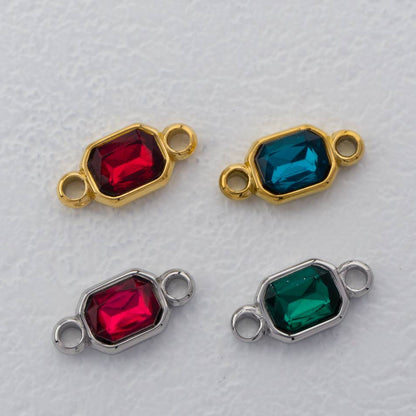 (1.7cm) Red Green Radiant Cut Connector Stainless Steel PVD Gold Plated Liontin Konektor Persegi Merah Hijau Hypoallergenic