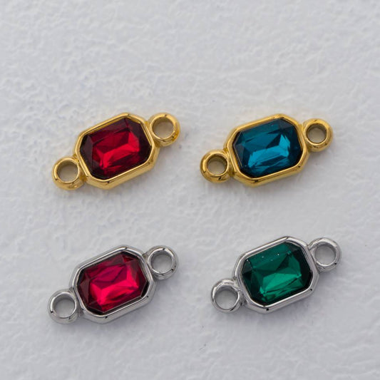 (1.7cm) Red Green Radiant Cut Connector Stainless Steel PVD Gold Plated Liontin Konektor Persegi Merah Hijau Hypoallergenic