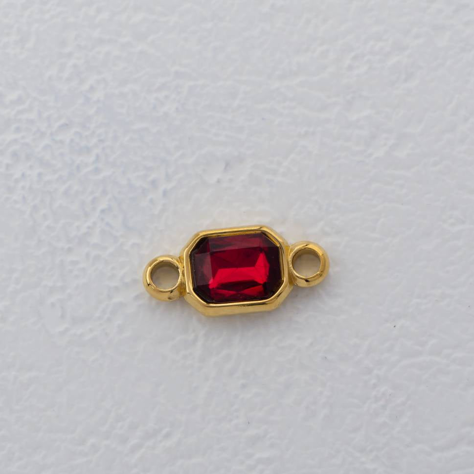 (1.7cm) Red Green Radiant Cut Connector Stainless Steel PVD Gold Plated Liontin Konektor Persegi Merah Hijau Hypoallergenic