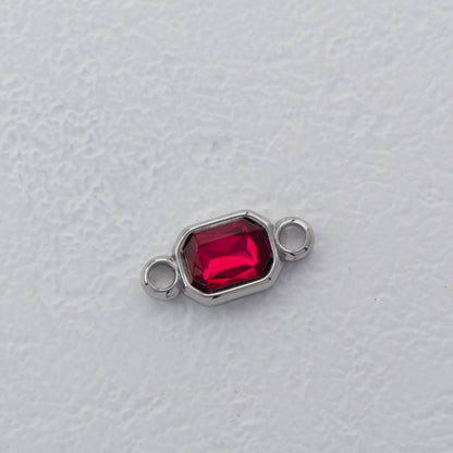 (1.7cm) Red Green Radiant Cut Connector Stainless Steel PVD Gold Plated Liontin Konektor Persegi Merah Hijau Hypoallergenic