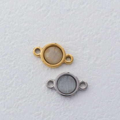 Simple Round Moonstone Connector Stainless Steel PVD Gold Plated Liontin Konektor Sambung Bulat Hypoallergenic