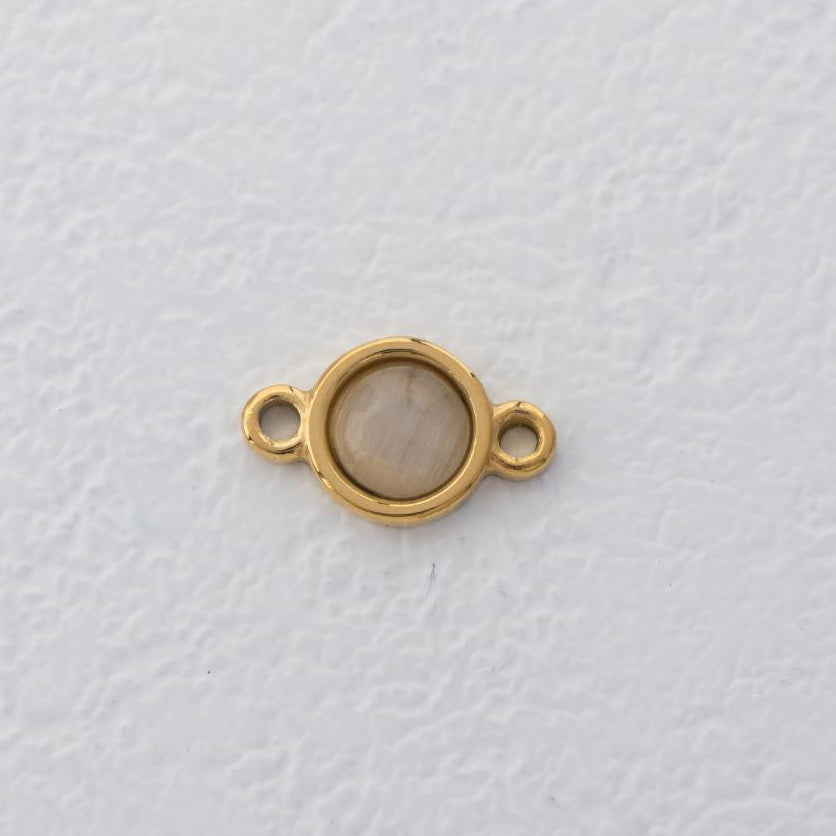 Simple Round Moonstone Connector Stainless Steel PVD Gold Plated Liontin Konektor Sambung Bulat Hypoallergenic