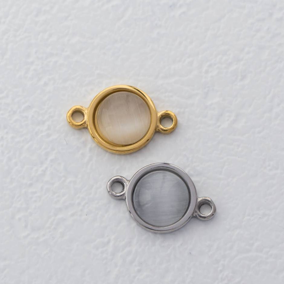 Cat Eye Simple Round Connector Stainless Steel PVD Gold Plated Liontin Konektor Sambung Bulat Hypoallergenic