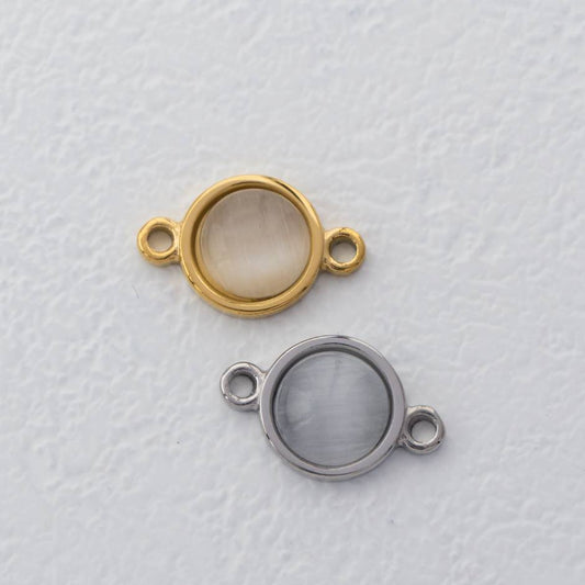 Cat Eye Simple Round Connector Stainless Steel PVD Gold Plated Liontin Konektor Sambung Bulat Hypoallergenic