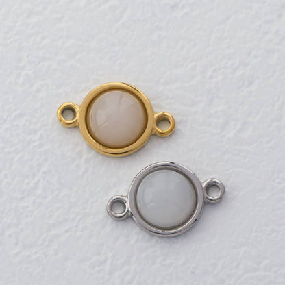 Simple Round Moonstone Connector Stainless Steel PVD Gold Plated Liontin Konektor Sambung Bulat Hypoallergenic