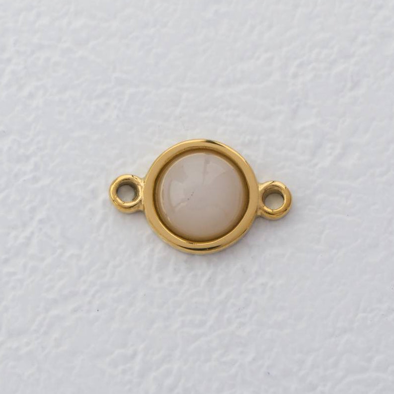 Simple Round Moonstone Connector Stainless Steel PVD Gold Plated Liontin Konektor Sambung Bulat Hypoallergenic
