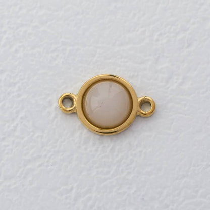 Simple Round Moonstone Connector Stainless Steel PVD Gold Plated Liontin Konektor Sambung Bulat Hypoallergenic