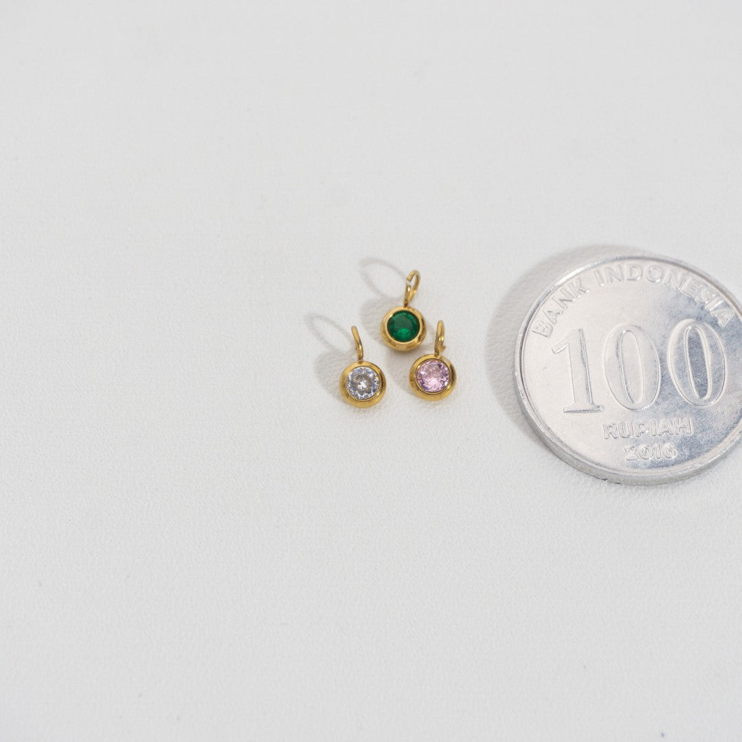 Mini Pink, Green, And Clear Circle Charm Stainless Steel PVD Gold Plated Liontin Bulat Kecil Pink, Hijau Hypoallergenic
