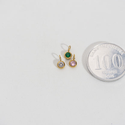 Mini Pink, Green, And Clear Circle Charm Stainless Steel PVD Gold Plated Liontin Bulat Kecil Pink, Hijau Hypoallergenic