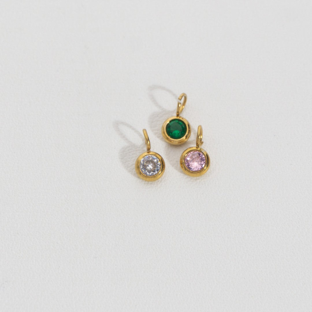 Mini Pink, Green, And Clear Circle Charm Stainless Steel PVD Gold Plated Liontin Bulat Kecil Pink, Hijau Hypoallergenic