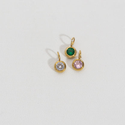 Mini Pink, Green, And Clear Circle Charm Stainless Steel PVD Gold Plated Liontin Bulat Kecil Pink, Hijau Hypoallergenic