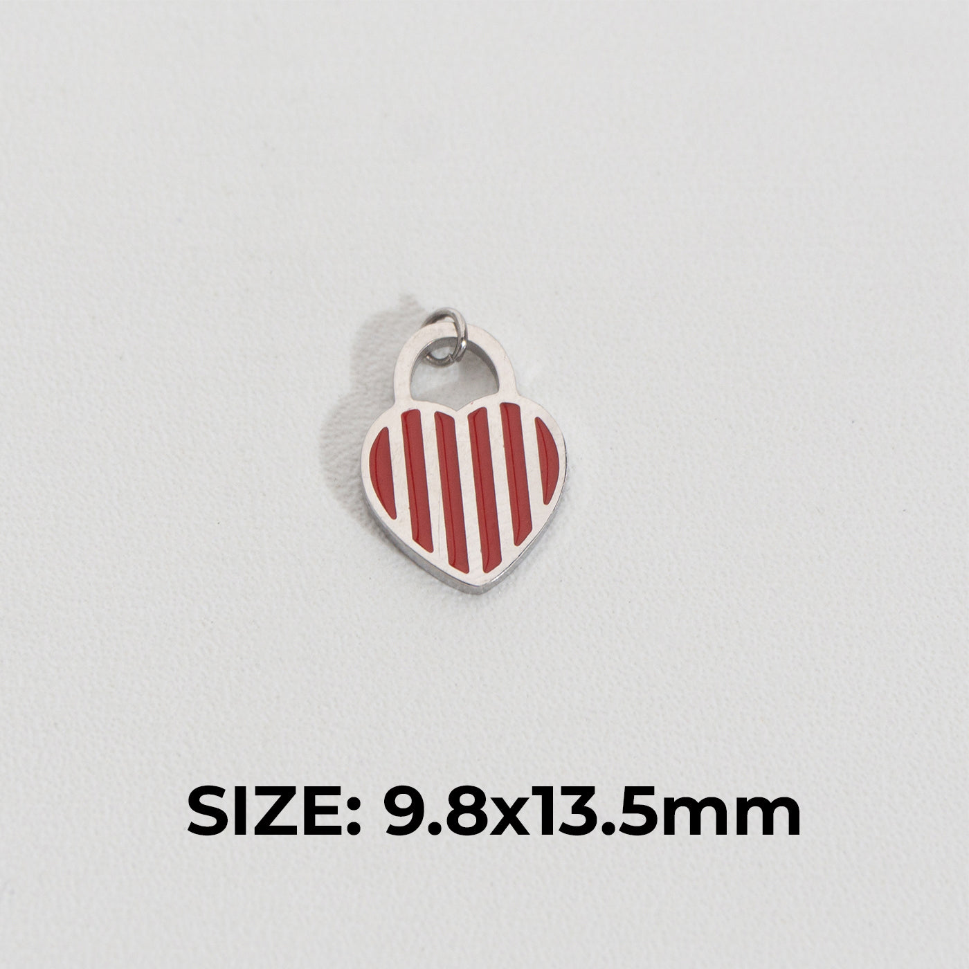 Red Stripe Heart Charm Stainless Steel PVD Gold Plated Liontin Gembok Hati Garis Merah Hypoallergenic