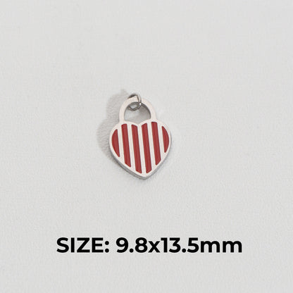 Red Stripe Heart Charm Stainless Steel PVD Gold Plated Liontin Gembok Hati Garis Merah Hypoallergenic