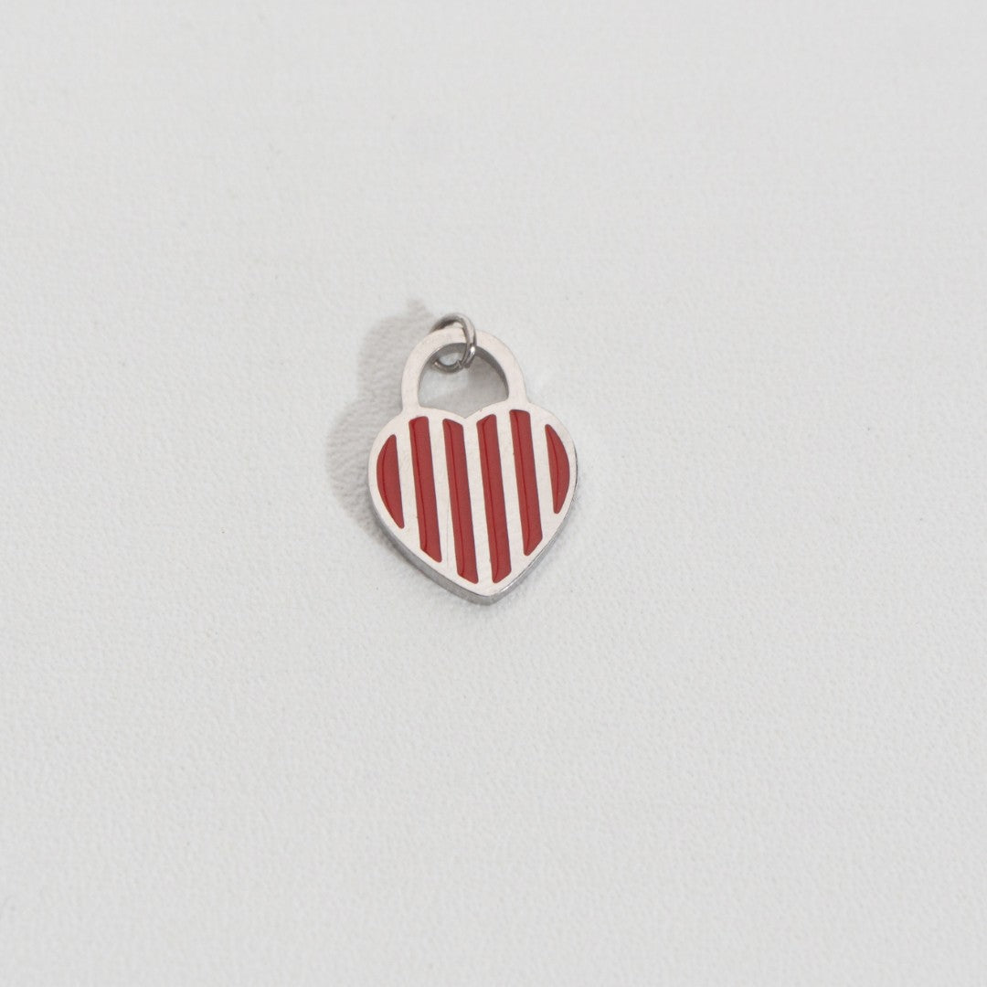Red Stripe Heart Charm Stainless Steel PVD Gold Plated Liontin Gembok Hati Garis Merah Hypoallergenic