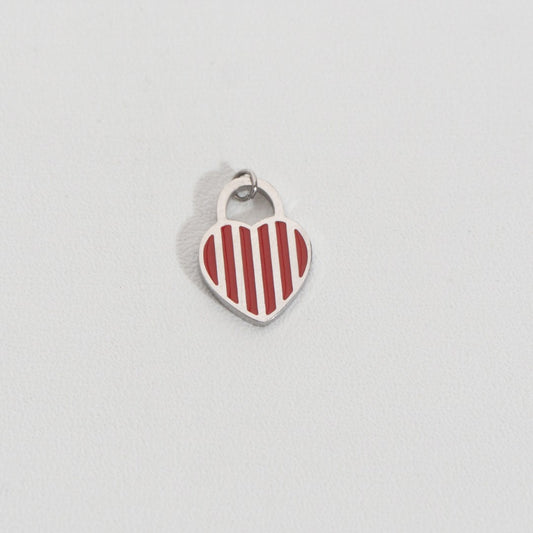 Red Stripe Heart Charm Stainless Steel PVD Gold Plated Liontin Gembok Hati Garis Merah Hypoallergenic