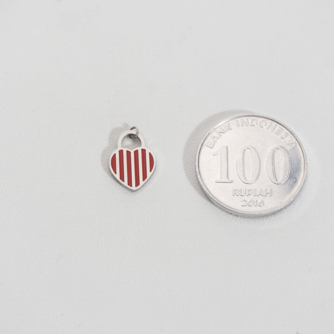 Red Stripe Heart Charm Stainless Steel PVD Gold Plated Liontin Gembok Hati Garis Merah Hypoallergenic