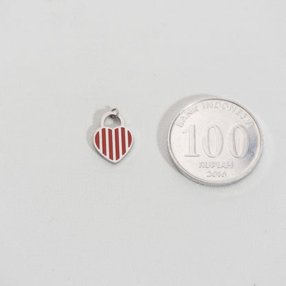 Red Stripe Heart Charm Stainless Steel PVD Gold Plated Liontin Gembok Hati Garis Merah Hypoallergenic