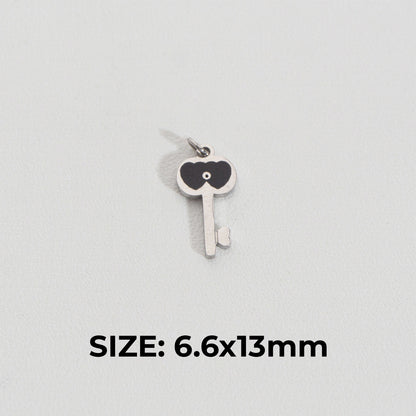 Black Heart Key Charm Stainless Steel PVD Gold Plated Liontin Kunci Hitam Hypoallergenic