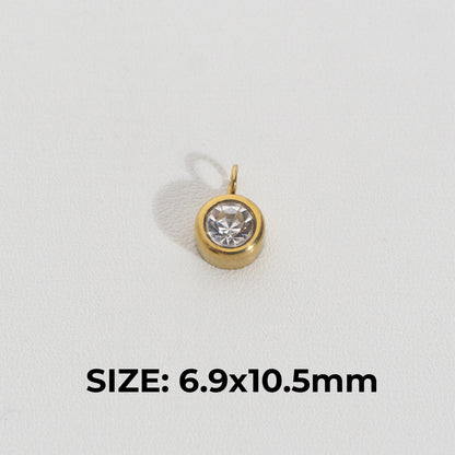 (6.9mm) Mini Plain Circle Charm Stainless Steel PVD Gold Plated Liontin Bulat Polos Hypoallergenic