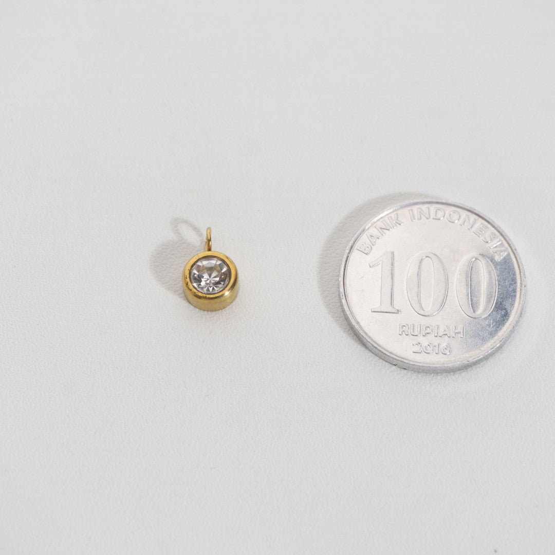(6.9mm) Mini Plain Circle Charm Stainless Steel PVD Gold Plated Liontin Bulat Polos Hypoallergenic