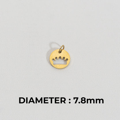 Round Crown Charm Stainless Steel PVD Gold Plated Liontin Mahkota Hypoallergenic