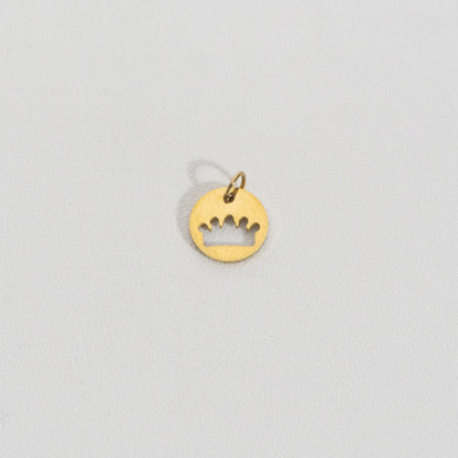 Round Crown Charm Stainless Steel PVD Gold Plated Liontin Mahkota Hypoallergenic