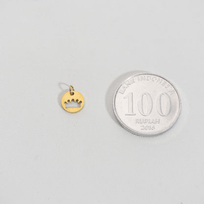 Round Crown Charm Stainless Steel PVD Gold Plated Liontin Mahkota Hypoallergenic