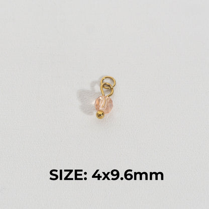 Sparkling Pink Round Drop Charm Stainless Steel PVD Gold Plated Liontin Bulat Merahmuda Hypollargenic