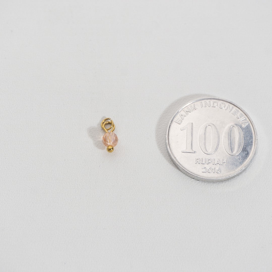 Sparkling Pink Round Drop Charm Stainless Steel PVD Gold Plated Liontin Bulat Merahmuda Hypollargenic