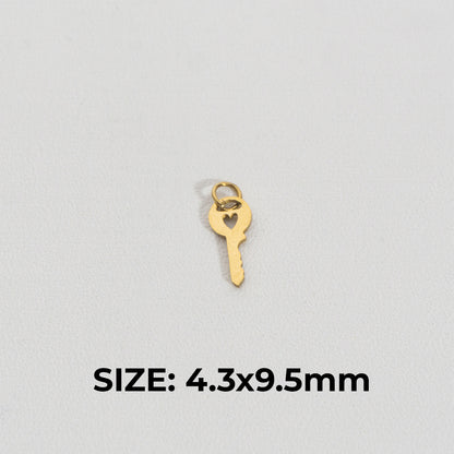 Mini Plain Key Charm Stainless Steel PVD Gold Plated Liontin Kunci Polos Hypoallergenic