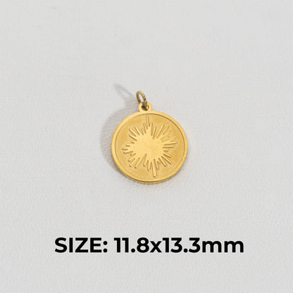 Abstract Coin Charm Stainless Steel PVD Gold Plated Liontin Koin Motif Abstrak Unik Hypoallergenic