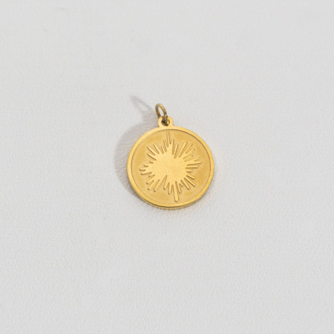 Abstract Coin Charm Stainless Steel PVD Gold Plated Liontin Koin Motif Abstrak Unik Hypoallergenic