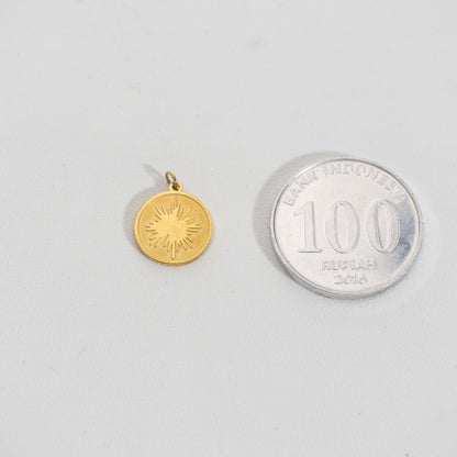 Abstract Coin Charm Stainless Steel PVD Gold Plated Liontin Koin Motif Abstrak Unik Hypoallergenic