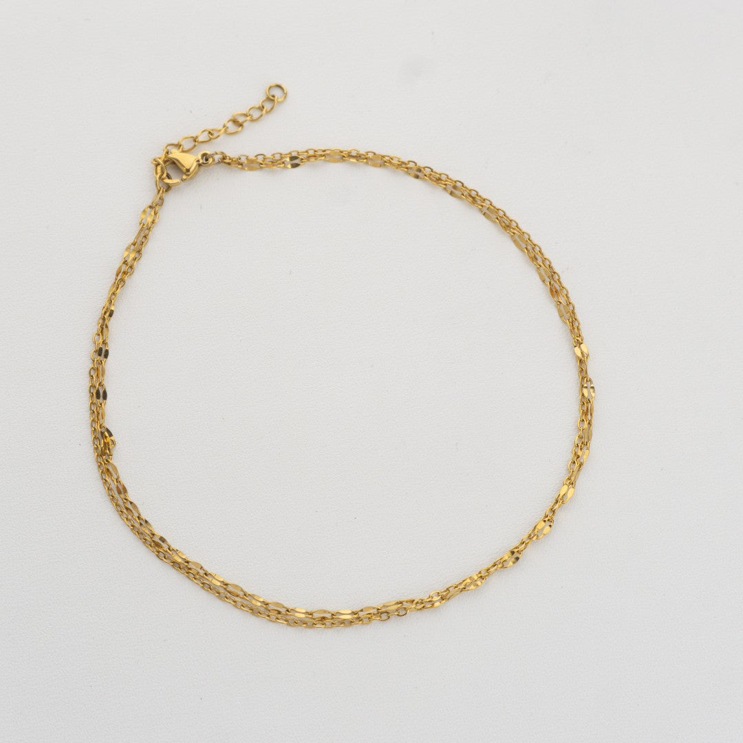 Double Layer Anklet Chain Bracelet Stainless Steel PVD Gold Plated Rantai Gelang Kaki 2 Layer Hypoallergenic
