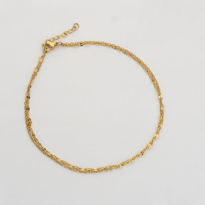 Double Layer Anklet Chain Bracelet Stainless Steel PVD Gold Plated Rantai Gelang Kaki 2 Layer Hypoallergenic