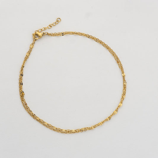 Double Layer Anklet Chain Bracelet Stainless Steel PVD Gold Plated Rantai Gelang Kaki 2 Layer Hypoallergenic