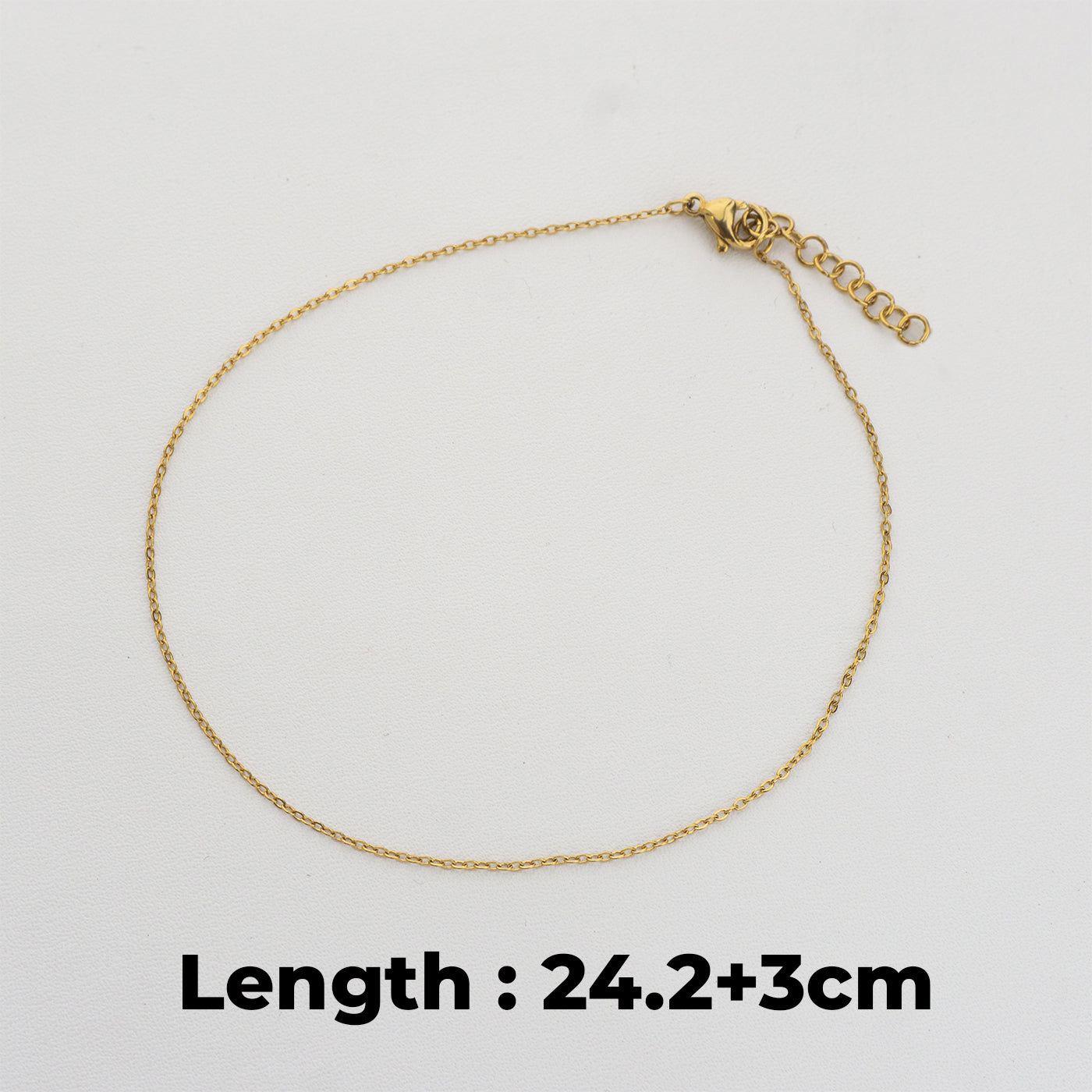 (24cm) Dainty Rolo Chain Anklet Bracelet Stainless Steel PVD Gold Plated Rantai Gelang Kaki Hypoallergenic
