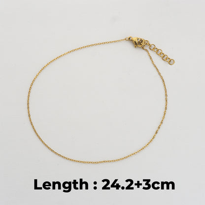 (24cm) Dainty Rolo Chain Anklet Bracelet Stainless Steel PVD Gold Plated Rantai Gelang Kaki Hypoallergenic