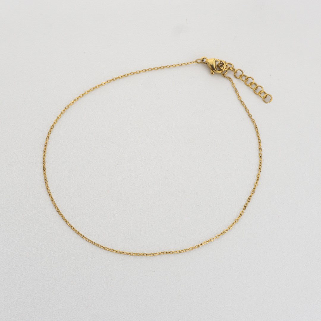 (24cm) Dainty Rolo Chain Anklet Bracelet Stainless Steel PVD Gold Plated Rantai Gelang Kaki Hypoallergenic