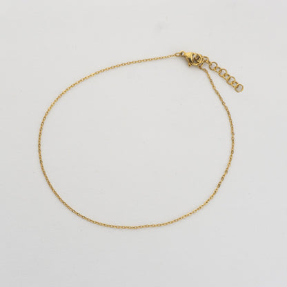 (24cm) Dainty Rolo Chain Anklet Bracelet Stainless Steel PVD Gold Plated Rantai Gelang Kaki Hypoallergenic