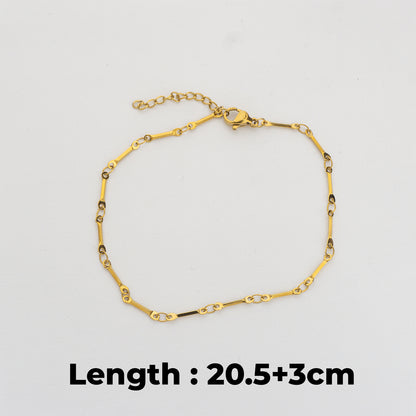 Bar Link Chain Bracelet Stainless Steel PVD Gold Plated Rantai Gelang Batang Hypoallergenic