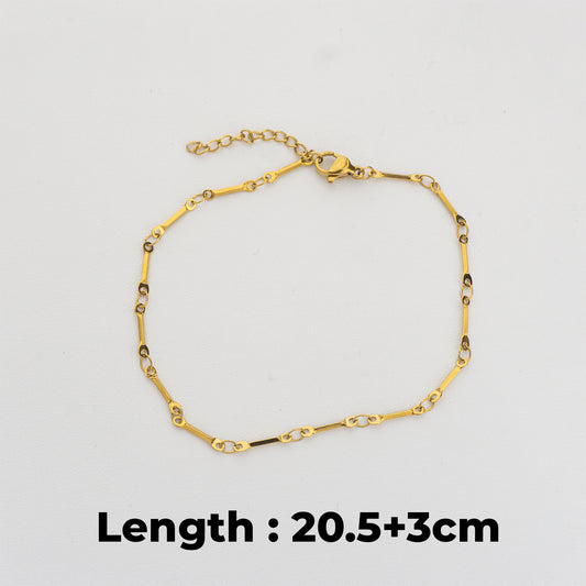 Bar Link Chain Bracelet Stainless Steel PVD Gold Plated Rantai Gelang Batang Hypoallergenic